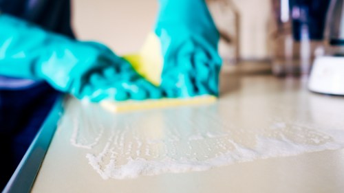 Carpet cleaning process with machine in use during a service appointment